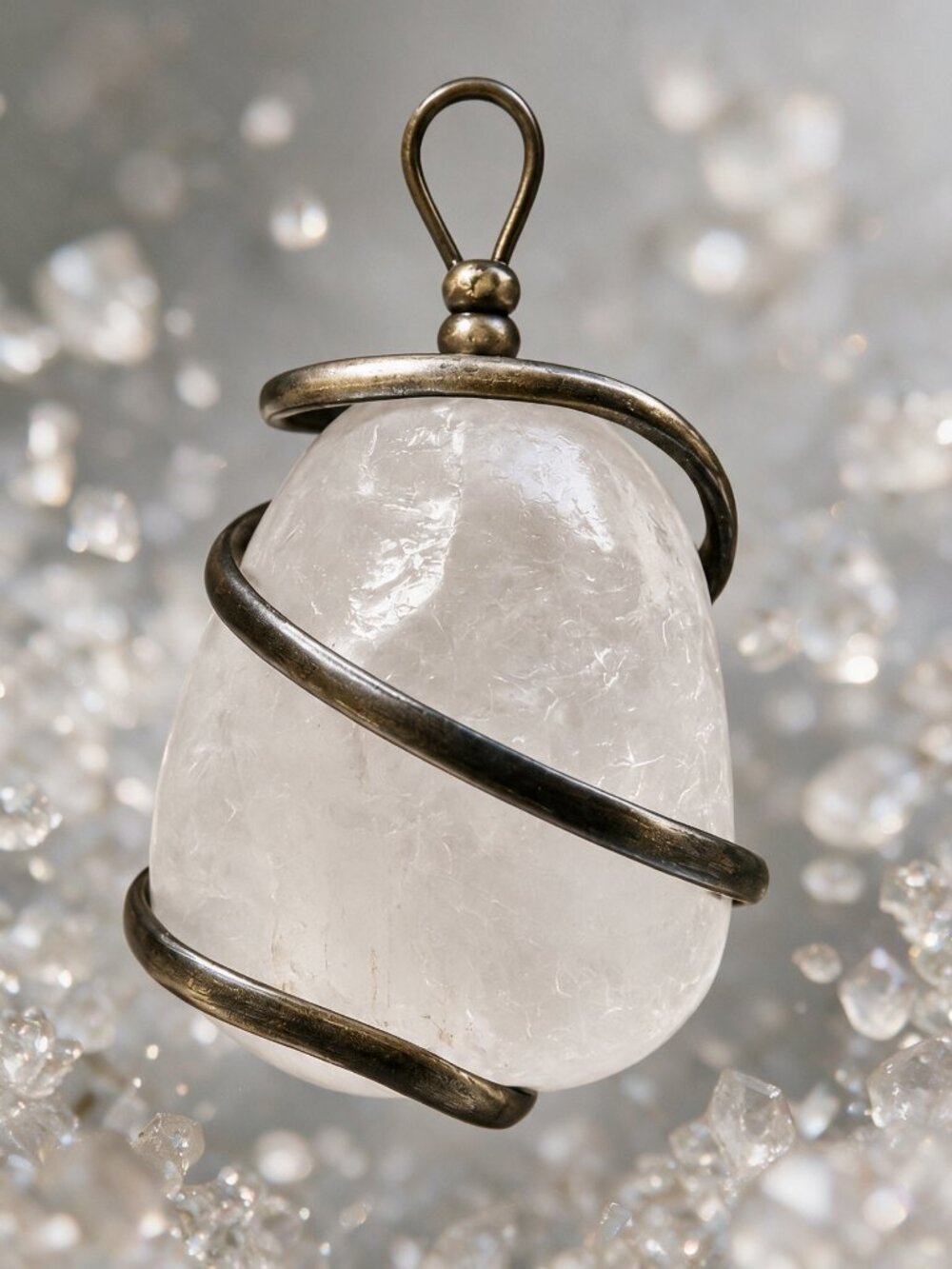 Large Handmade Clear Crystal Wire-Wrapped Pendant